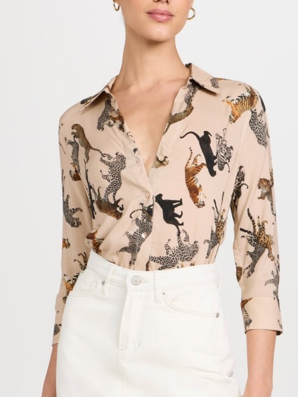 L'AGENCE Camille 3/4 sleeve blouse, taupe multi mix tiger print - Picture 10 of 10